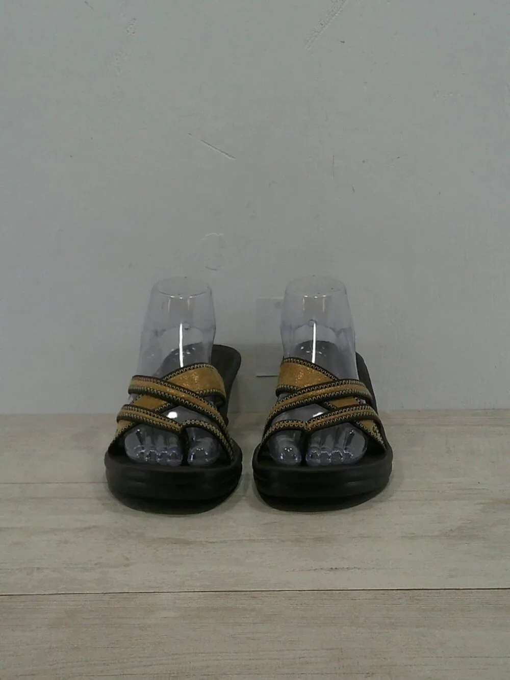 Skechers Cali Club Diamond Jubilee Wedge Criss-Cross Gold Bronze Sandals Size 10